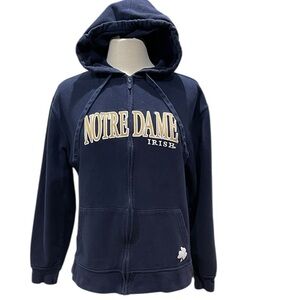 Jansport Notre Dame Embroidered Logo Zip Front Hoodie Women SZ L Navy Blue